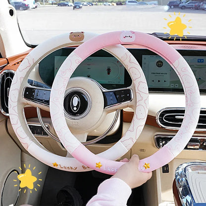 Kawaii Cartoon Car Steering Wheel Cover ☀️💖 | Ice Silk Summer Bliss 🌈 | Breathable, Non-Slip & Sweat-Absorbing for All Seasons! 🚗✨