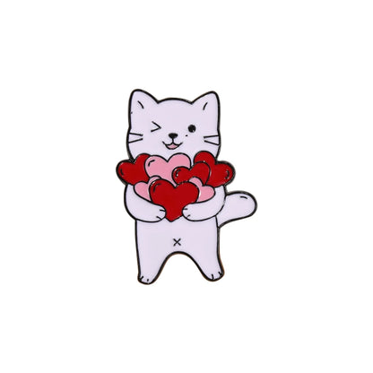 Charming Kawaii Cat Love Enamel Pins - Adorable White Kitten Heart Brooches for Pet Lovers 💖🐾✨