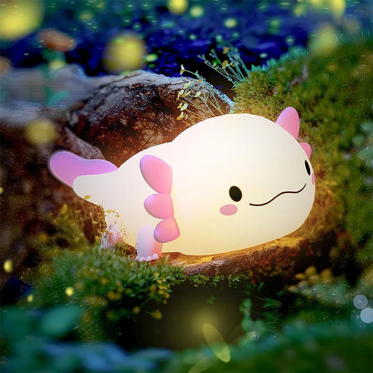 Kawaii Axolotl Touch Night Light 🌟💕 - USB Rechargeable Silicone Baby Lamp 🦑✨