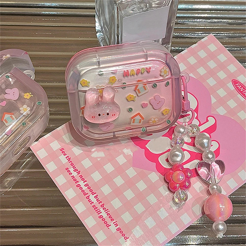 🐰💕 Adorable 3D Pink Bunny AirPods Case with Flower Pendant 🌸✨ - Pixie Quill
