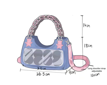 Splicing Hit Color Handbag Niche Design Chain Cowboy Handbag Star American Retro Itabag Y2k Shoulder Bag 2023 New Women'S Bag