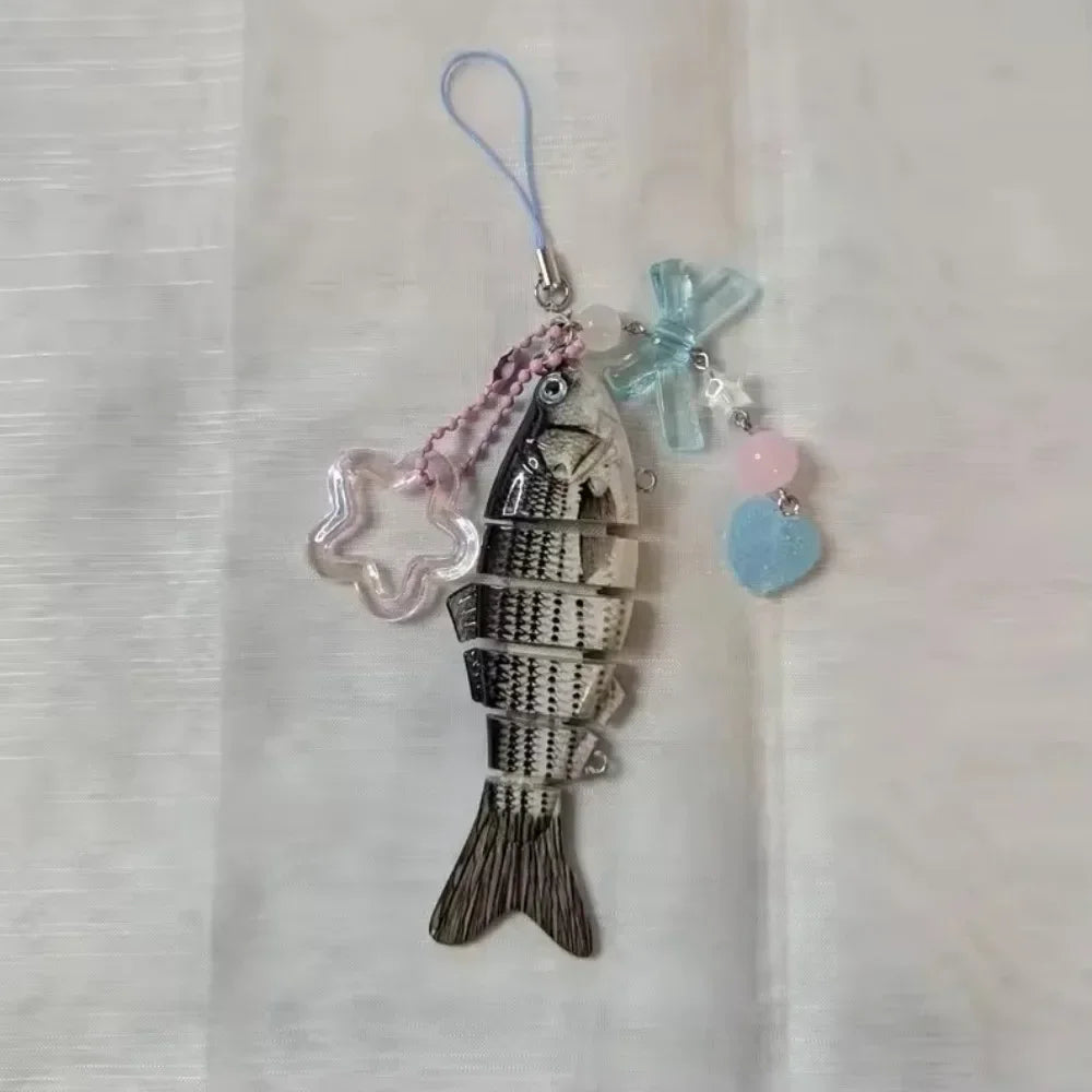 Playful Plastic Fish Keychain 🐟 Multi Jointed Backpack Charm Gift