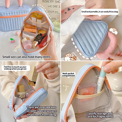 Kawaii Triangle Makeup Pouch 🌟 Cute Travel Cosmetic Bag 👜 Zipper Organizer for Toiletries & Beauty Essentials 🎀