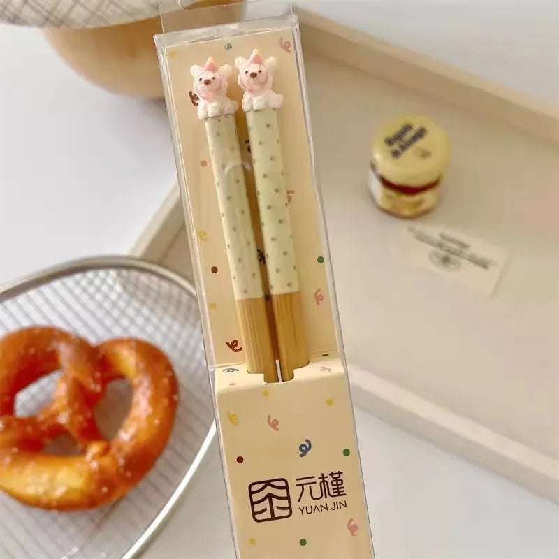 🐾 Adorable Animal-Themed Chopsticks 🥢 Cute Wooden Food Sticks for Sushi & More! 🌈 Perfect for Kids & Adults! - Pixie Quill