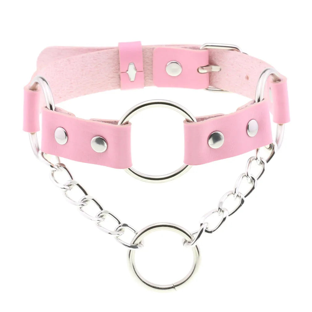 Pink Lace Leather Choker With Heart Pendant, Punk Gothic Style ✨💗
