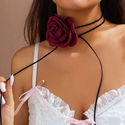 Kawaii Long Rose Flower Choker 🌹✨ | Adjustable Romantic Necklace for Sweet Style 🌸💖