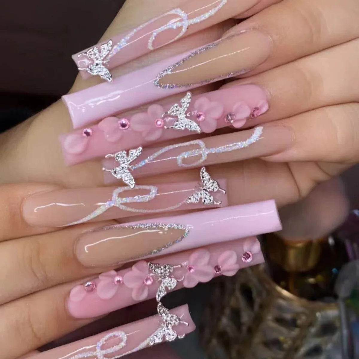 Kawaii Pink Bow Ballet Coffin Press-On Nails 🎀✨ - 24 Pcs Full Cover Magic!