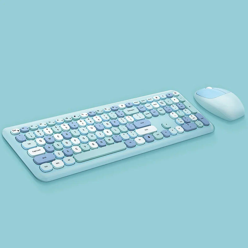 Kawaii Colorful Macaron Wireless Keyboard & Mouse Set 🍫✨ - Cute & Silent for Girls!