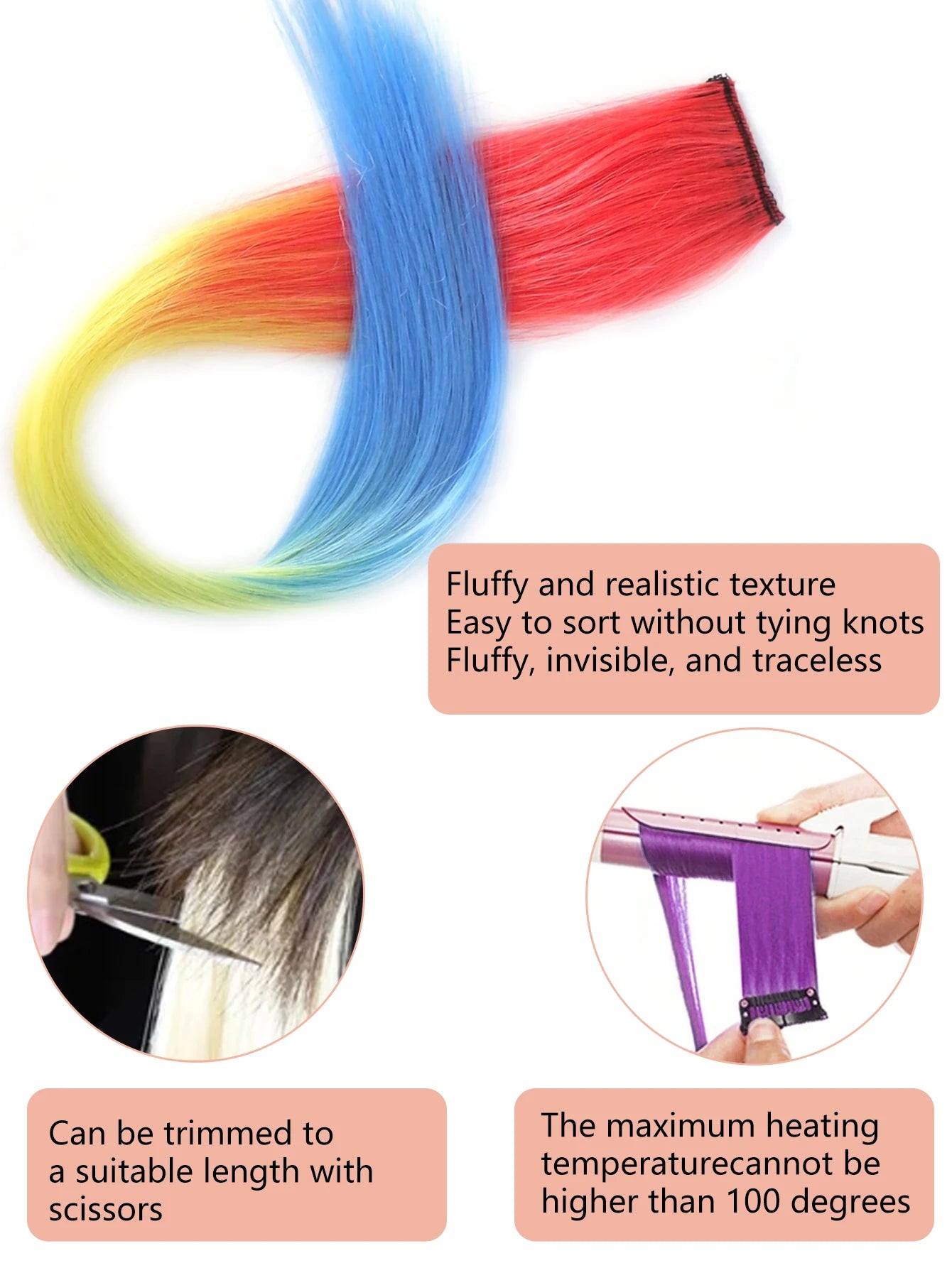 Kawaii Rainbow Hair Clips 🌈✨ - 1PCS Colorful Gradient Extensions for a Magical Look! 💖