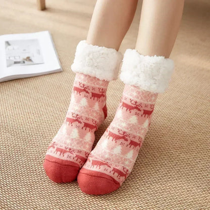 Fluffy Winter Socks For Women Warm Plush Non Slip Slipper Snowflake Gift ❄️🎁