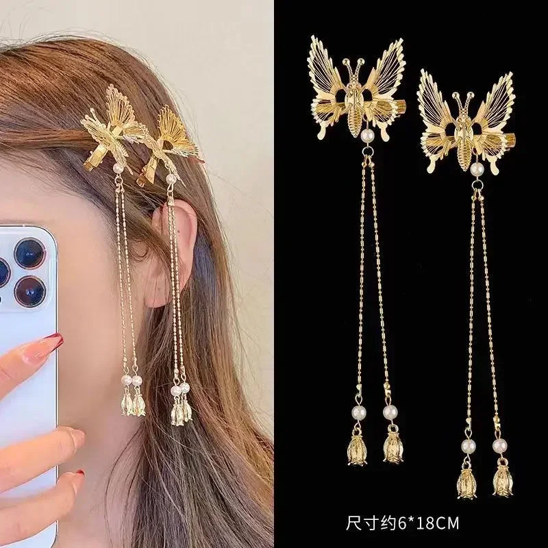 Kawaii Butterfly Hairpin 🌸✨ Vintage Tassel Clip for Adorable Style 🦋
