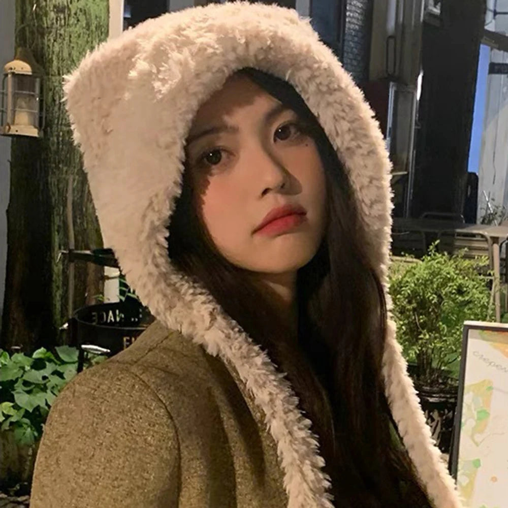 Women Winter Fox Fur Plush Beanie With Bear Ears Cosplay Cap Cozy Warm Hat 🦊❄️