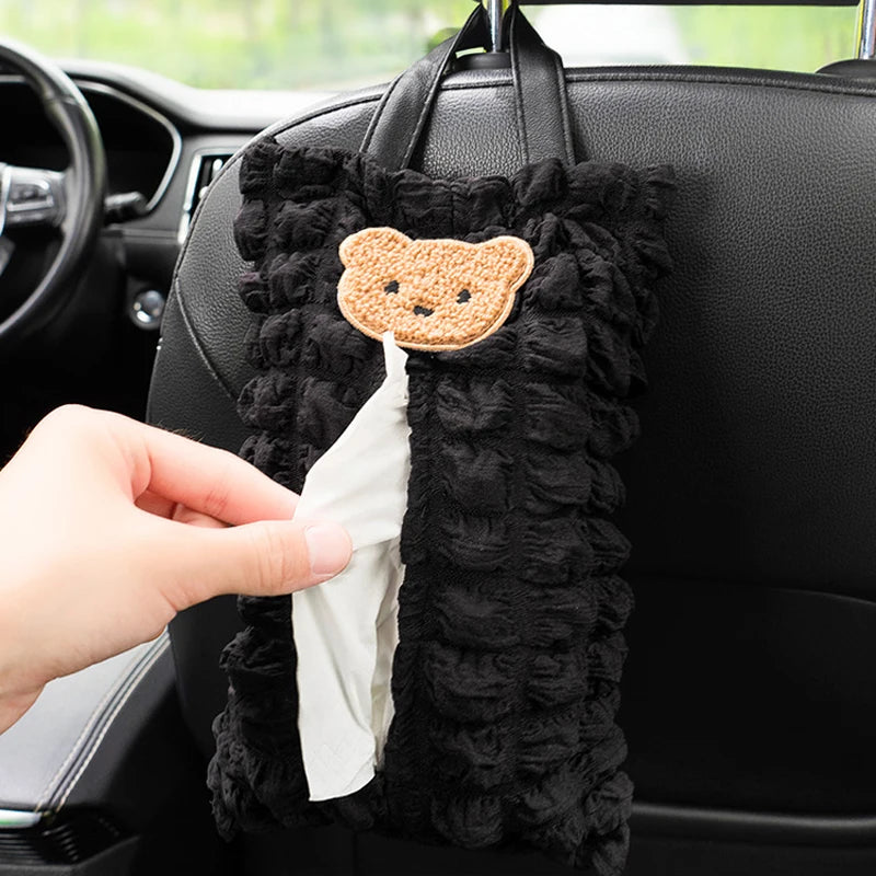 Adorable Kawaii Bear Car Tissue Holder 🐻✨ | Cute Linen Organizer for Auto Interior 🧻🚗