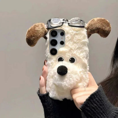 Kawaii 3D Plush White Dog Case for Samsung Galaxy 📱🐶 | Cute & Cozy Winter Silicone Cover