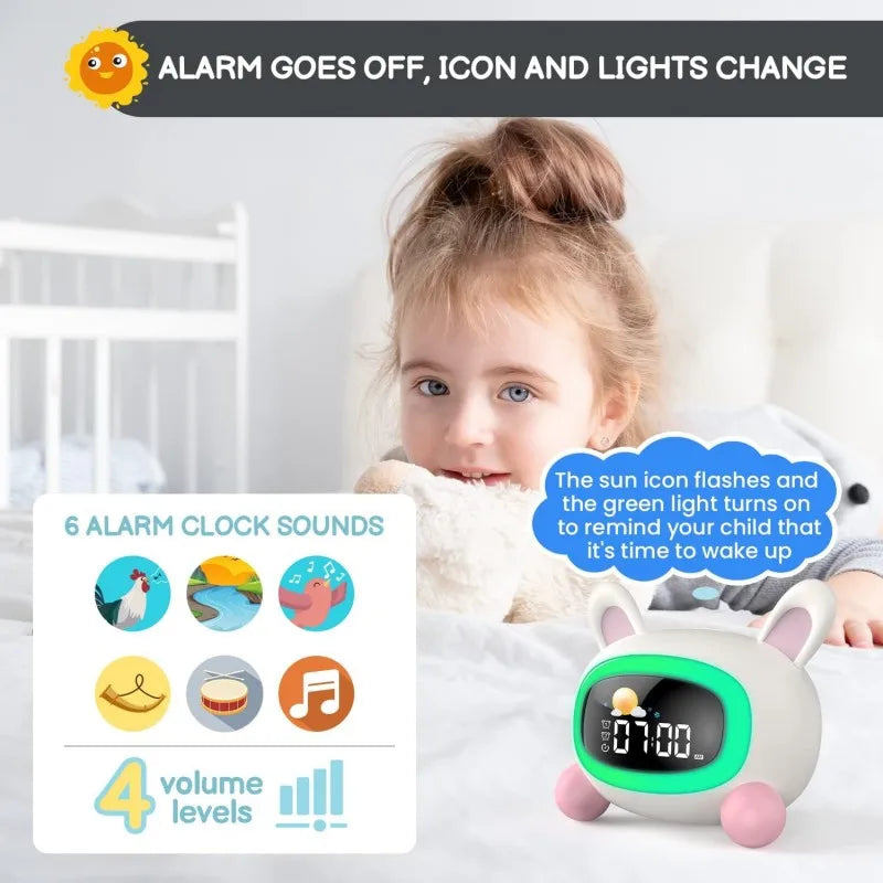 Kawaii Kids Sleep Trainer Alarm Clock 🌙💚 - Wake-Up Light & Sound Machine 🎉 Perfect Birthday Gift for Boys & Girls!