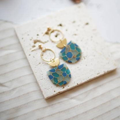 Trendy Fashion Multi Colors Marble Pattern Shield Shape with Brass Ring Dangle Drop Polymer Clay Earrings Women Jewelry