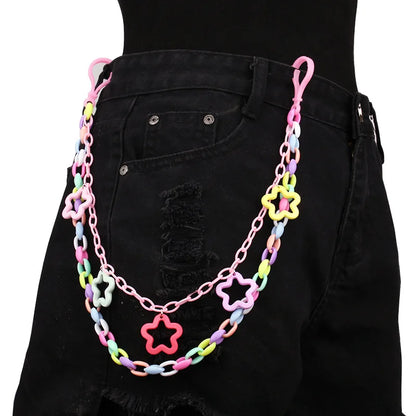 ✨ Kawaii Rainbow Star Keychain 🌈 | Cute Resin Waist Chain for Girls & Women 💖 | Fun Punk Jewelry Gift! 🌟