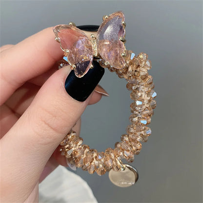 Kawaii Crystal Butterfly Hair Tie 🦋✨ | Luxurious Beaded Elastic Hair Band for Women & Girls | Exquisite Ponytail Accessory 🎀