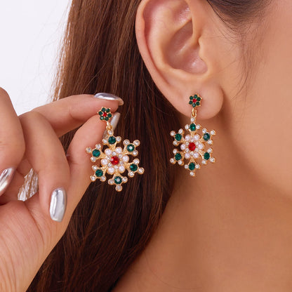 Whimsical Snowflake Stud Earrings With Crystals And Pearls Gift For Her ❄️🎁