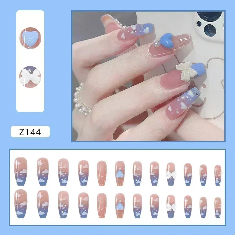 Kawaii Butterfly Dreams 🌸✨ 24pcs Press-On Fake Nails Set with Glue - Adorable Acrylic Tips for Stylish Girls 💖🦋