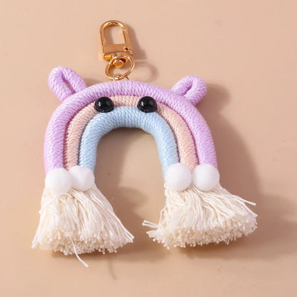 Pastel Rainbow Tassel Hand Knit Keychain For Car Bag Gift 🎀🌈💖