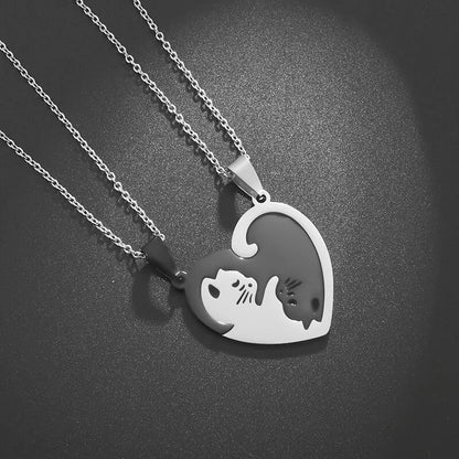 Kawaii Cat Couple Love Necklace 🐾💕 | Trendy Stainless Steel BFF Pendant Jewelry Gift for Friends & Lovers!