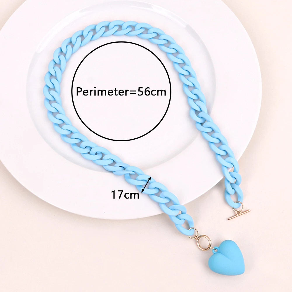 💖 Colorful Love Heart Choker Necklace 🌈 - Trendy Acrylic Pendant for Party Fun! 🎉