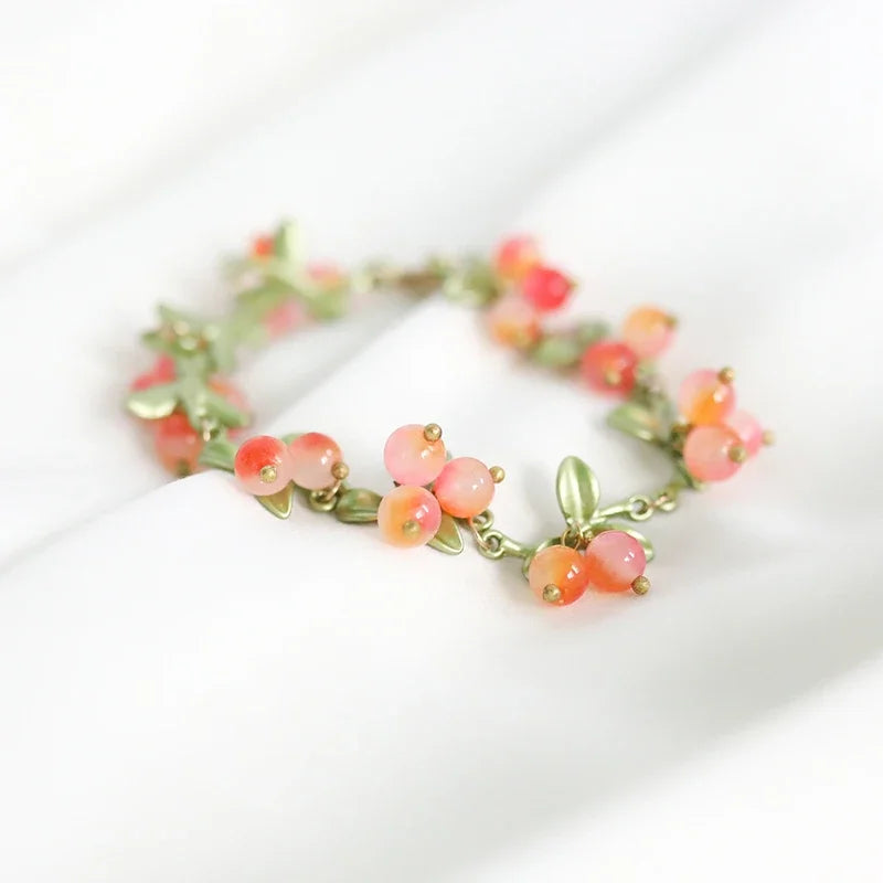 🌟 Fruity Whimsy Bracelet 🍑🍒 | Kawaii Orange & Cherry Charm Jewelry for Celebrations! 🎉