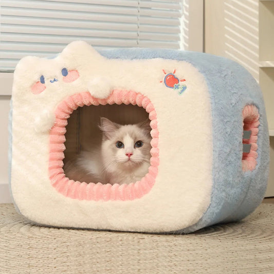 Kawaii Cozy Cat Cave 🐾 Plush Nest for Kittens & Small Dogs 🌟 Warm Pet Home