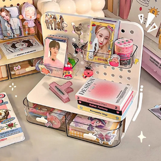 Kawaii Desktop Stationery & Cosmetics Organizer 🌸✨ - Perforated Rack for a Fun Workspace!
