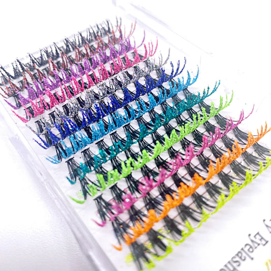 ✨ Sparkling Kawaii Glitter Lashes 🌈 | Colorful Premade Fans for Festive Glam 🎉👁️