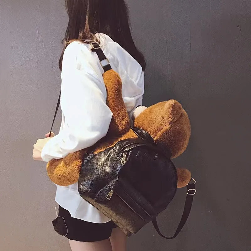 Kawaii Bear Backpack 🐻✨ | Adorable Plush Motorcycle Design for Girls | Soft Stuffed Animal Bag 30/45cm 🎒💖