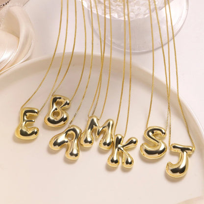 Kawaii Golden Initial Necklace 🌟✨ - Chunky Bubble Letter Pendant for Trendy Girls 💖🎀 - Perfect Gift Jewelry!