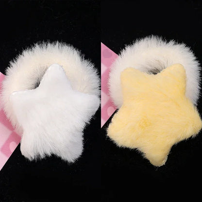 Kawaii Winter Furry Star Hair Ties 🌟✨ Cute Plush Scrunchies for Girls & Women - Colorful, Fashionable Fur Hair Bands! 🎀