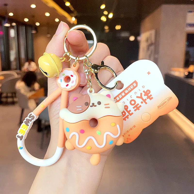 Cartoon Donut Animal Keychain Cute Dinosaur Bunny Bear Cat Doll Exquisite Pendant Key Chain for Women Girl Backpack Keyring Gift - Pixie Quill