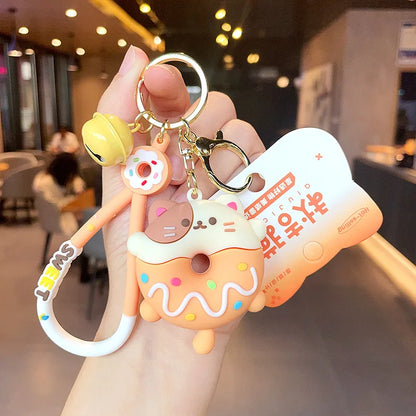 Cartoon Donut Animal Keychain Cute Dinosaur Bunny Bear Cat Doll Exquisite Pendant Key Chain for Women Girl Backpack Keyring Gift - Pixie Quill