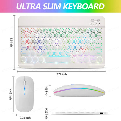 Kawaii Bluetooth Magic: Adorable 7-Color Backlit Keyboard & Silent Mouse for iPad & Tablets 🐾✨💖