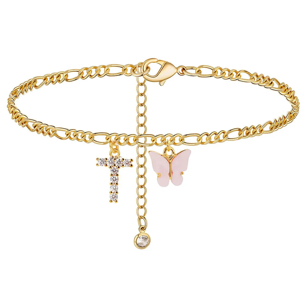 Kawaii Butterfly Initial A-Z Anklets 🌈✨ Waterproof Leg Chains for Trendy Girls | Cute Jewelry Gift for Parties 🦋💖
