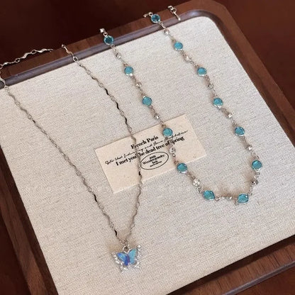 Kawaii Sparkling Blue Butterfly Choker Necklace 🦋✨ | Cute Zircon Pendant for Girls & Women | Perfect Gift for Any Occasion!