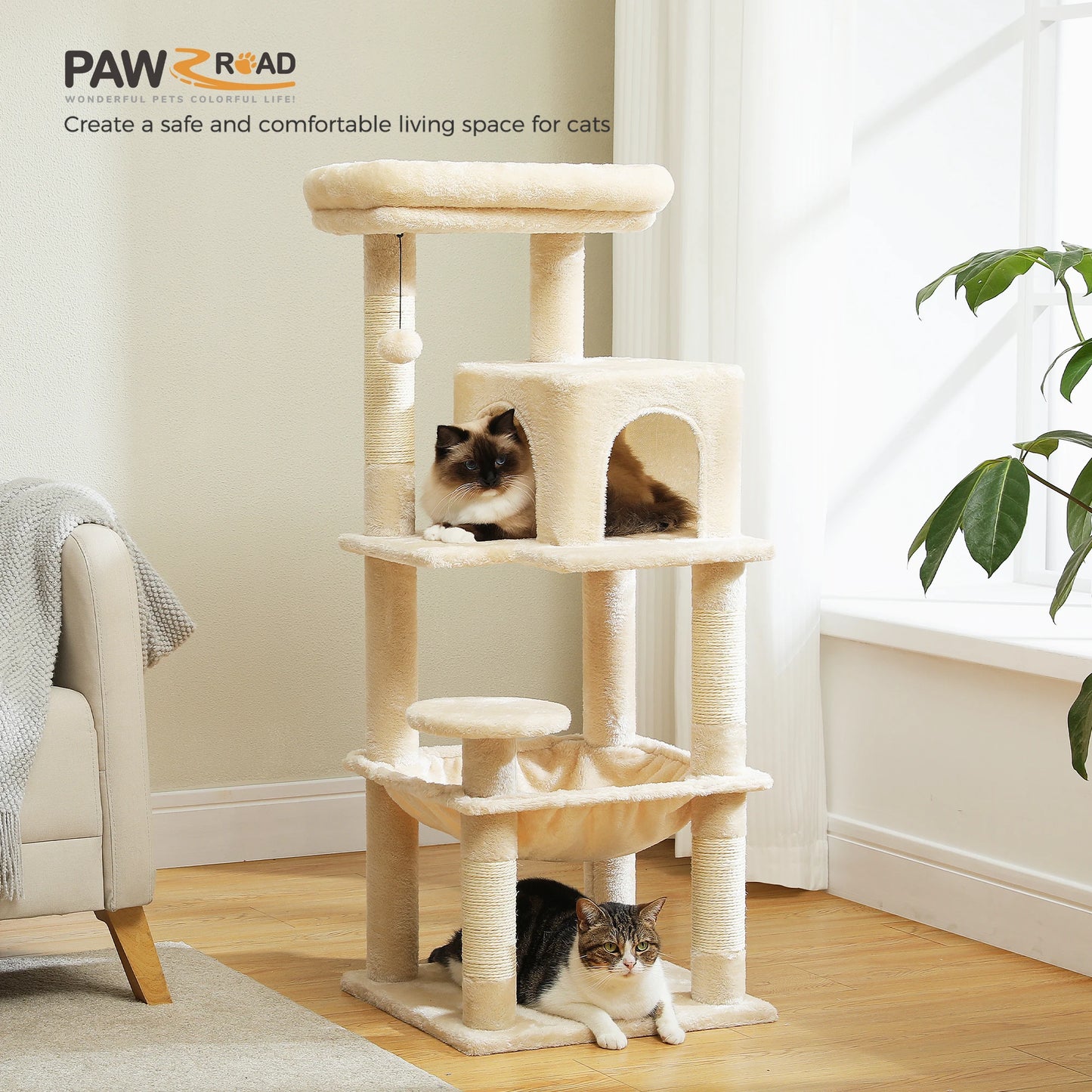 Five Level Cat Tree For Indoor Cats With Metal Frame And Cozy Big Top Perch, Adorable Hammock Condo 😺🐾