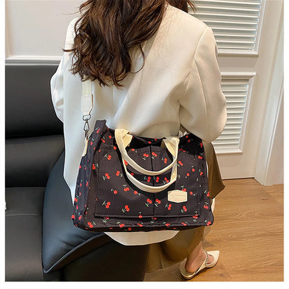 Kawaii Cherry Blossom Tote Bag 🍒✨ - Cute Multi-Pocket Canvas Handbag for Women | Perfect for Work & Travel ❤️👜