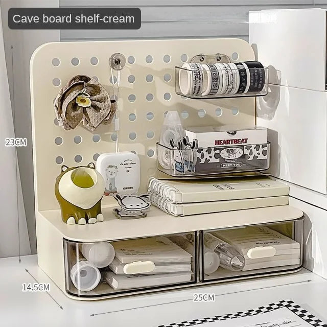 Kawaii Desktop Stationery & Cosmetics Organizer 🌸✨ - Perforated Rack for a Fun Workspace!