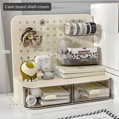 Kawaii Desktop Stationery & Cosmetics Organizer 🌸✨ - Perforated Rack for a Fun Workspace!