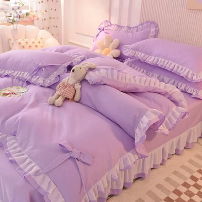 🌟 Kawaii Green Seersucker Bedding Set 🌙 4-Piece Princess Duvet & Pillowcase - Cute Home Decor! 🛏️💚