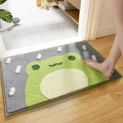 Kawaii Frog & Bear Plush Bath Mat 🐸🧸 | Non-Slip, Ultra-Absorbent Bathroom Rug for Cozy Decor! 🌟✨