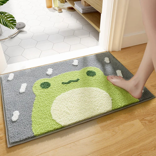 Kawaii Frog & Bear Plush Bath Mat 🐸🧸 | Non-Slip, Ultra-Absorbent Bathroom Rug for Cozy Decor! 🌟✨