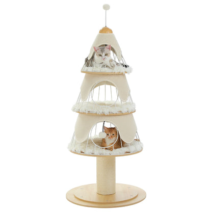 Christmas Cat Tree Tower With 4 Tiers, Wood Post, 3 Condos, Replaceable Mat 🐾🎄