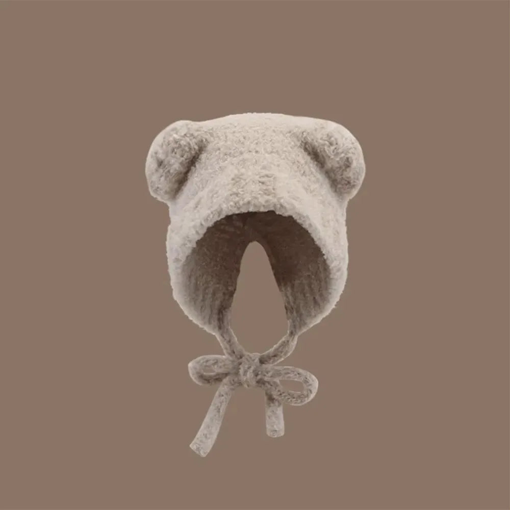Kawaii Bear Ear Knitted Wool Hat 🐻❄️ | Cozy Winter Bomber Cap with Lace-Up Design for Warmth!