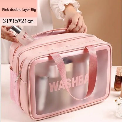 Kawaii Waterproof Travel Makeup Bag 🌟✨ | Cute Transparent Cosmetic Organizer for Women 💖✈️