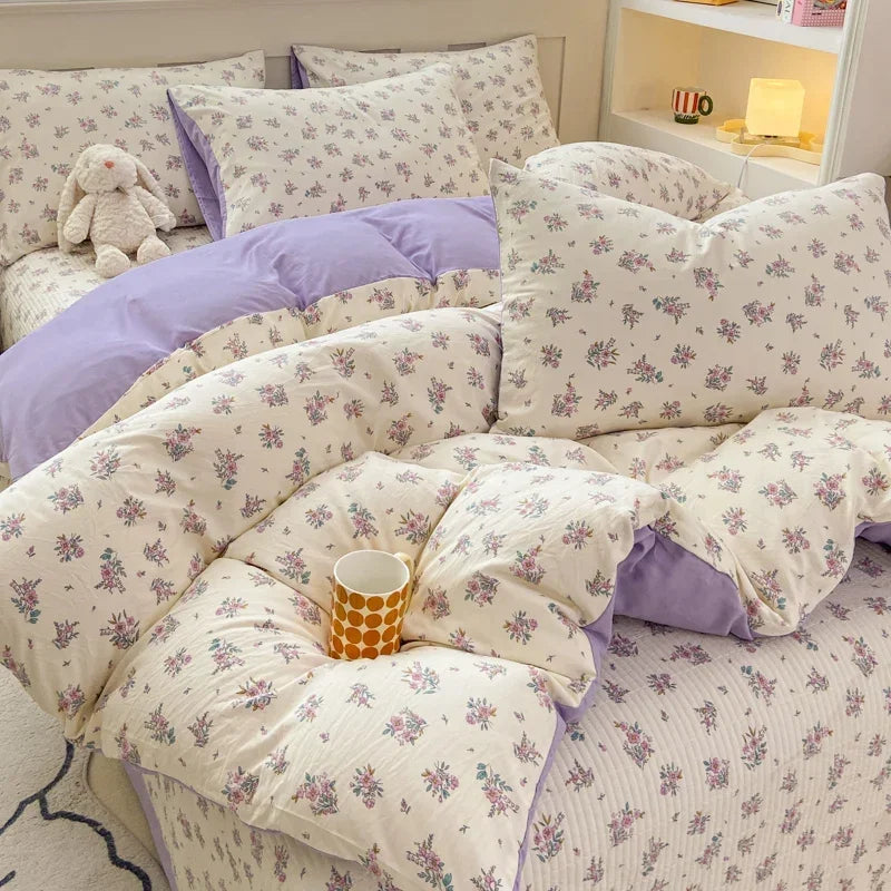 Cute Cat & Floral Duvet Cover Set 🌸🐱 | Adorable Bedding for Girls & Kids!